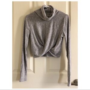 UO Ribbed Crop Turtleneck w/ Front Knot